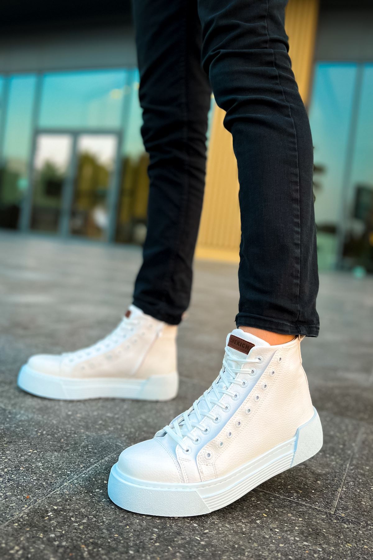 YG167 Blazer Erkek Spor Günlük Bağcıklı ve Fermuarlı Cilt Bot CBT - Beyaz