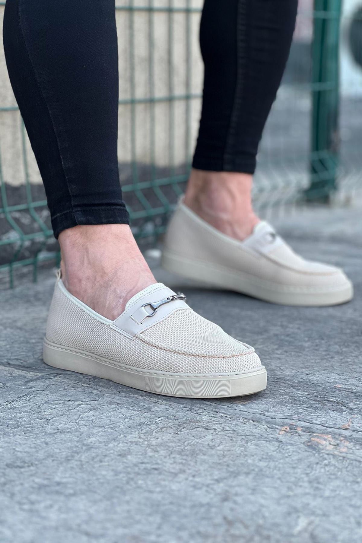 YG060 Erkek Günlük Bağcıklı Triko Cilt Klasik Ayakkabı TCBT - Bej - bej-triko-cilt-tbt