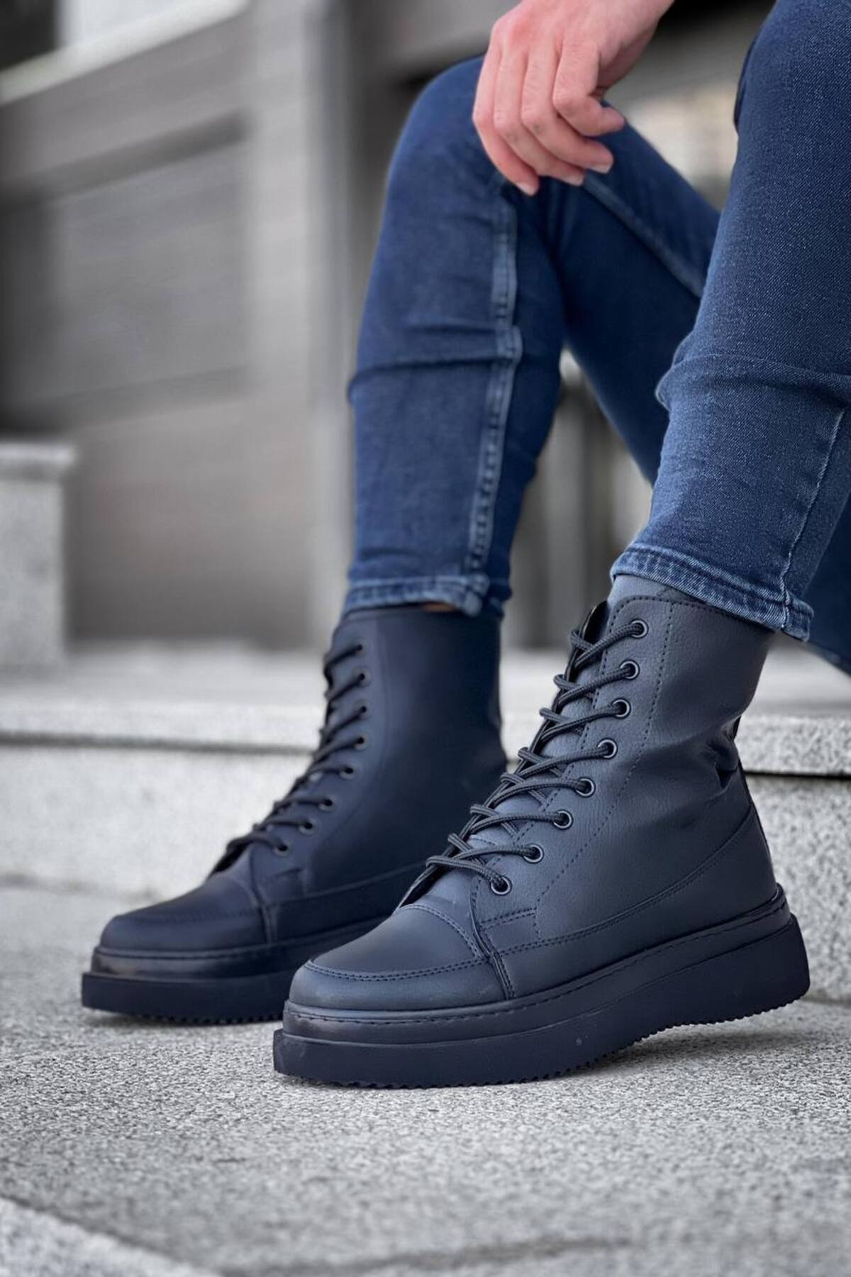 YG0991 Erkek Spor Günlük Bağcıklı Cilt Bot CBT - Siyah - siyah-cilt-cst