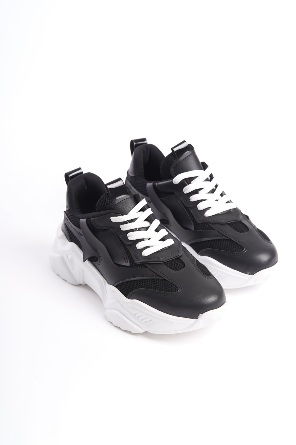 TOKYO Bağcıklı Ortopedik Taban Triko Detaylı Kadın Spor Ayakkabı BT - Siyah