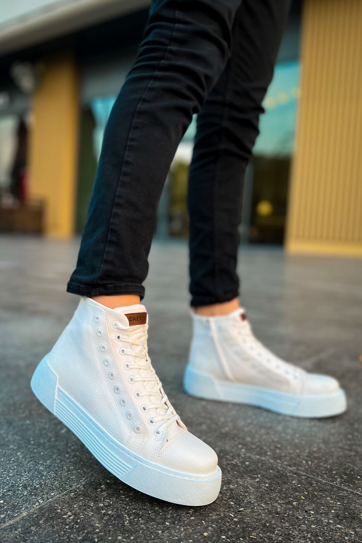 YG167 Blazer Erkek Spor Günlük Bağcıklı ve Fermuarlı Cilt Bot CBT - Beyaz - beyaz-cilt-cbt