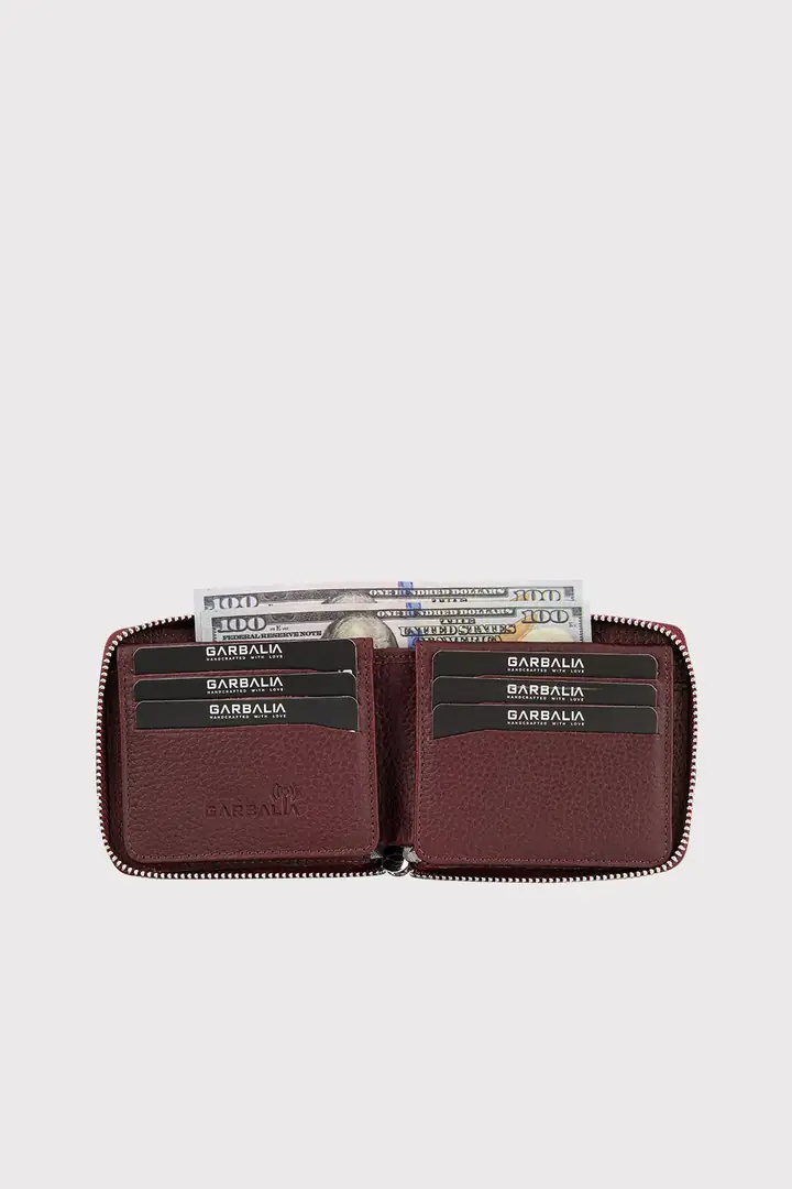 Garbalia Carole Hakiki Deri Bozuk Para Bölmeli Rfid Engelleyici Fermuar Kilitli Unisex Cüzdan