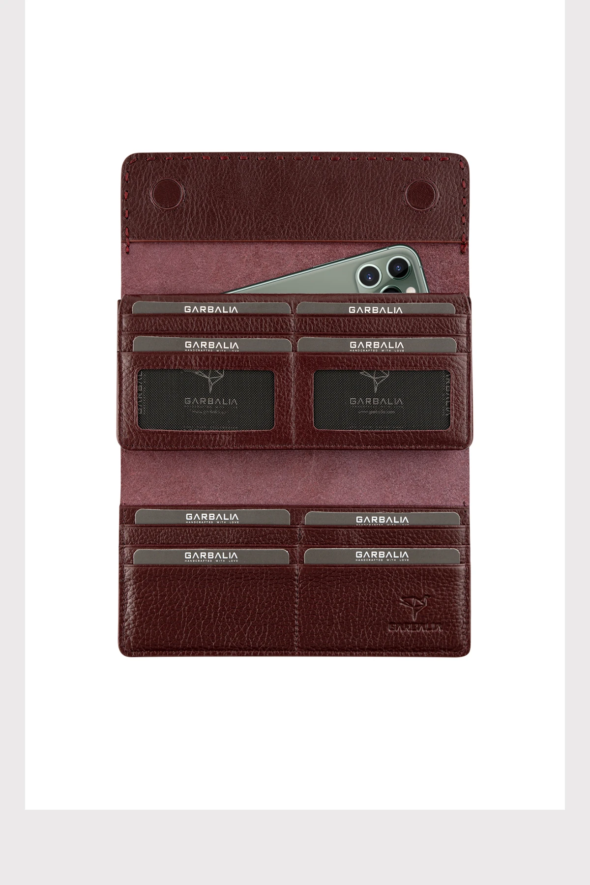 Garbalia Paris Hakiki Deri Saraç Dikişli Telefon Bölmeli Kadın Portföy Cüzdanı