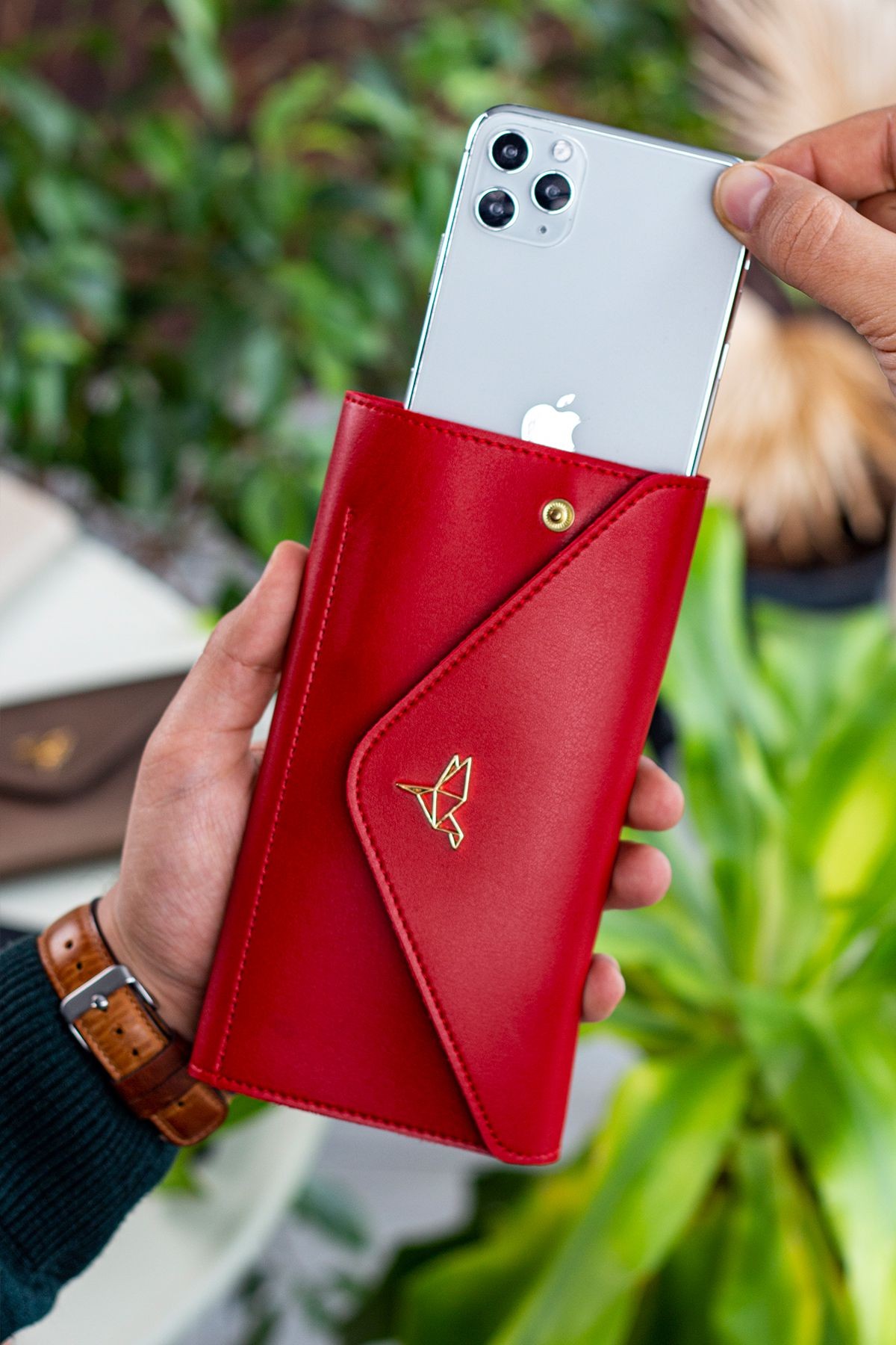 Garbalia Envelope Telefon ve Bozuk Para Bölmeli Zarf Model Kadın Cüzdan - Kırmızı