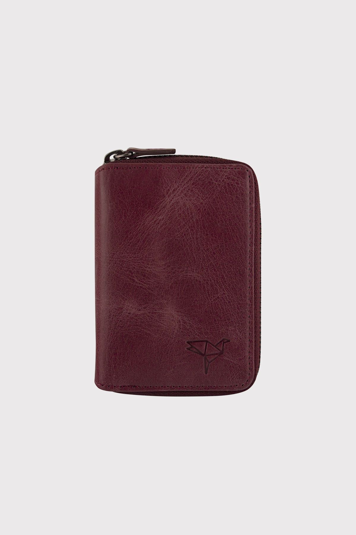 Garbalia Fargo Vintage Deri RFID Engelleyici Fermuarlı Unisex Kartlık Cüzdan - Crazy Bordo