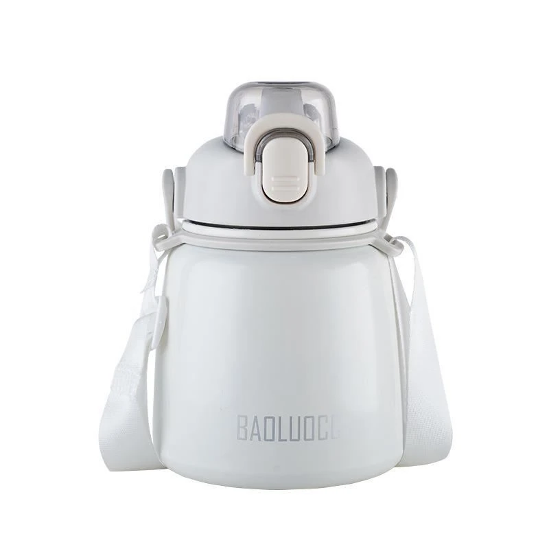 Paslanmaz Çelik Tombul Su Matarası - 650ml - Askılı ve Pipetli Çelik Suluk 