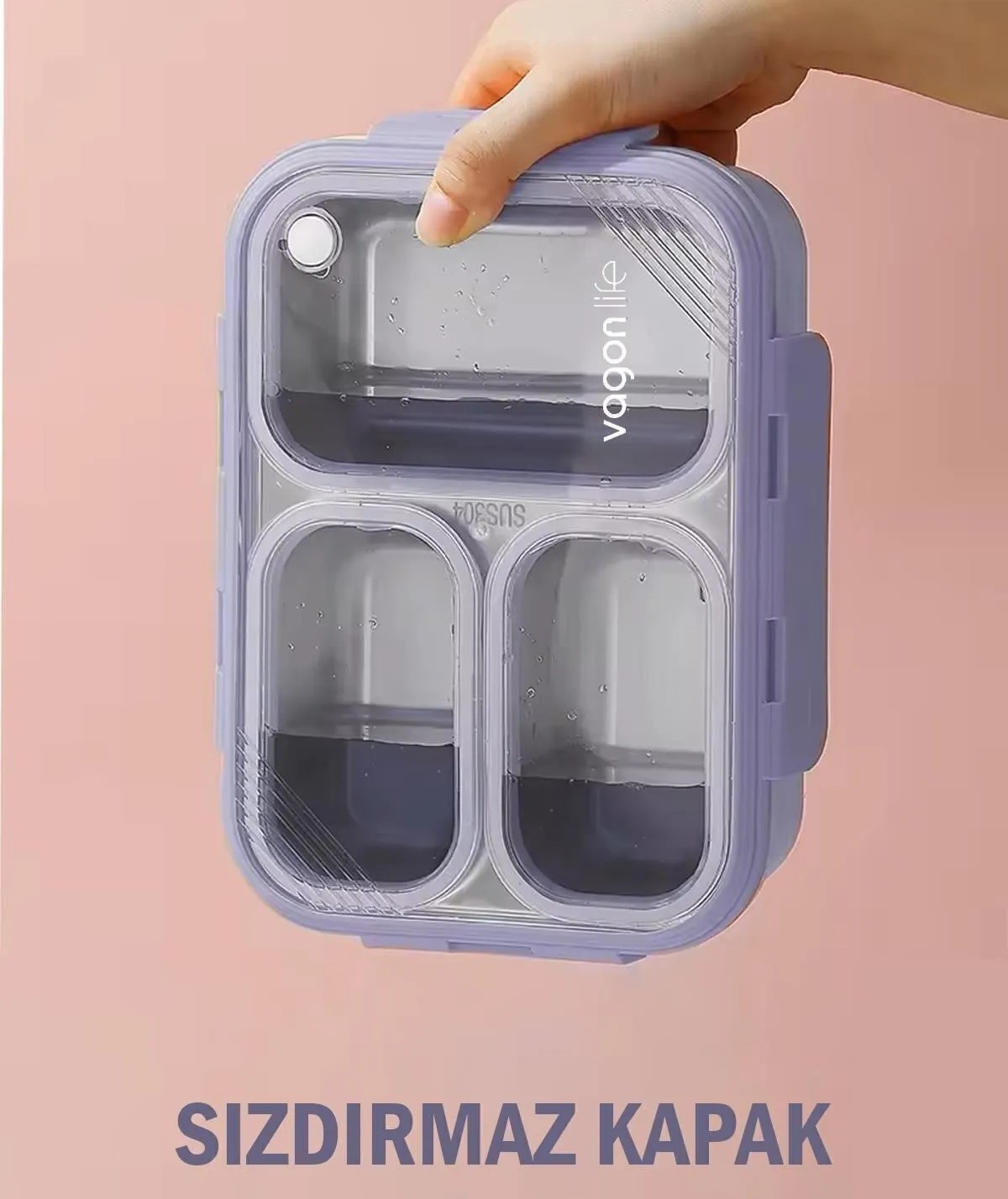 Beslenme Kutusu Tek Katlı Paslanmaz Çelik - 620 ml 3 Bölmeli Yeni Nesil Sefer Tası ( Kaşık Hediyeli )