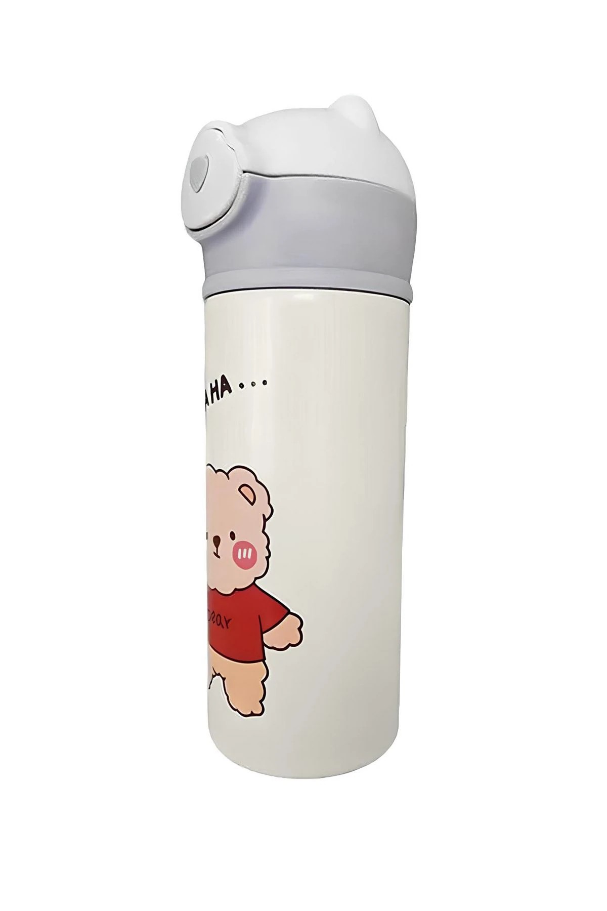 Paslanmaz Çelik Su Matarası - 500 ml - Pipetli Krem Çelik Suluk