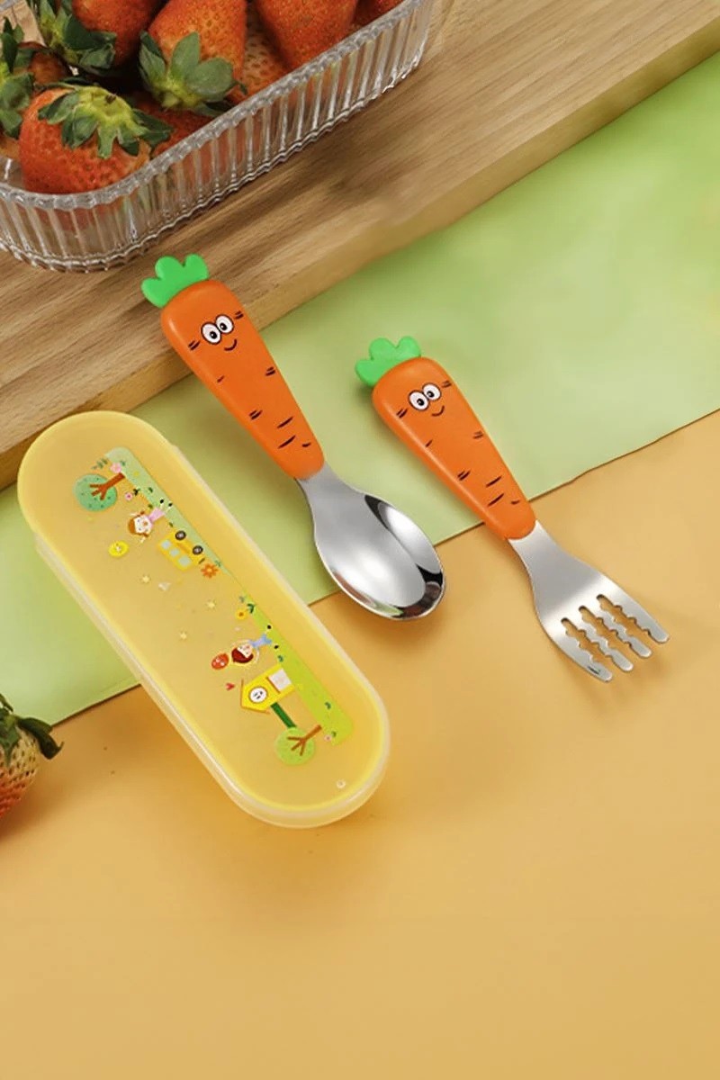 Bentopia Paslanmaz Çelik Havuç Figürlü Bebek ve Çocuk Kaşık ve Çatal Set