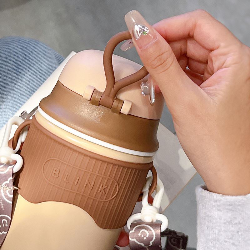 Bentopia Paslanmaz Çelik Su Matarası - 480ml - Askılı ve Pipetli Çelik Suluk