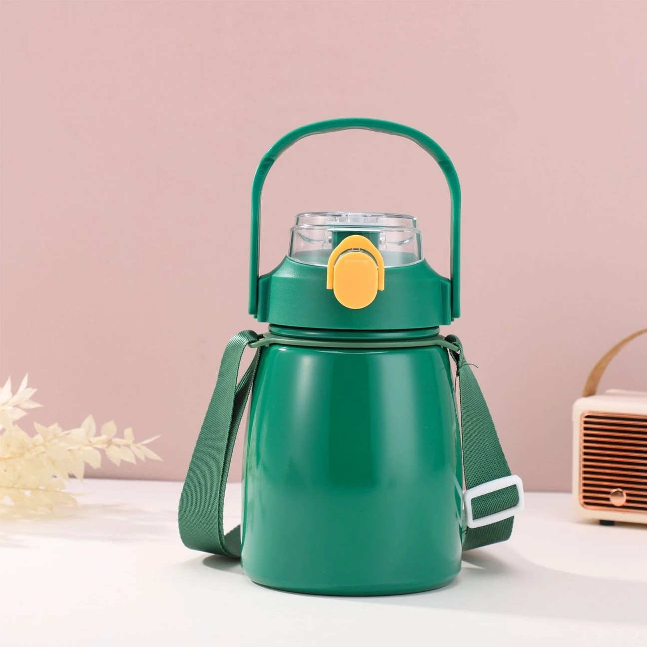 Paslanmaz Çelik Su Matarası - 850 ml - Askılı -  Pipetli veya Pipetsiz Çelik Suluk