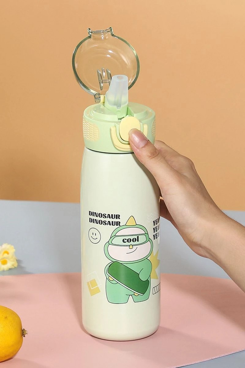 Paslanmaz Çelik Su Matarası - 620 ml - Pipetli 316 Çelik Yeşil Suluk