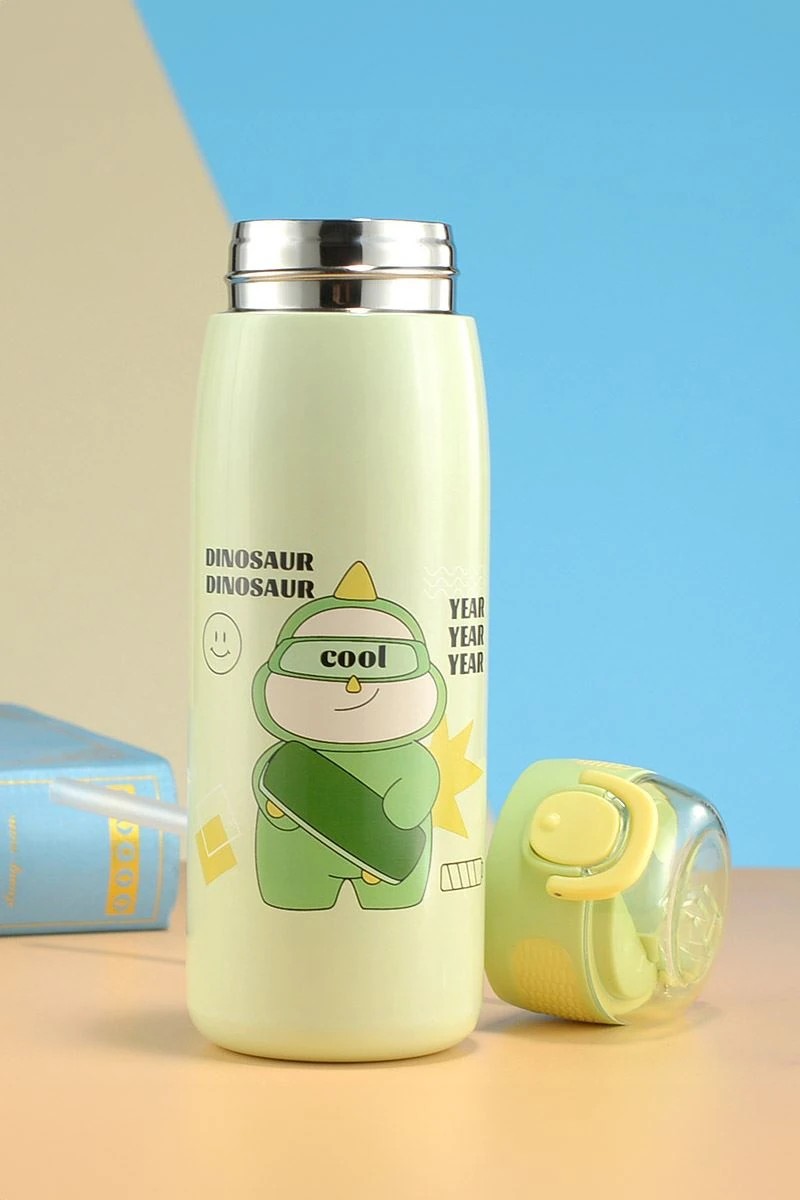 Paslanmaz Çelik Su Matarası - 620 ml - Pipetli 316 Çelik Yeşil Suluk