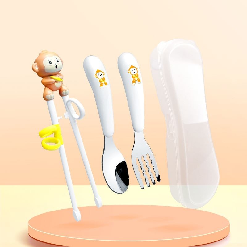 Bentopia Paslanmaz Çelik Maymun Bebek Çocuk Kaşık Çatal ve Chopstick Set