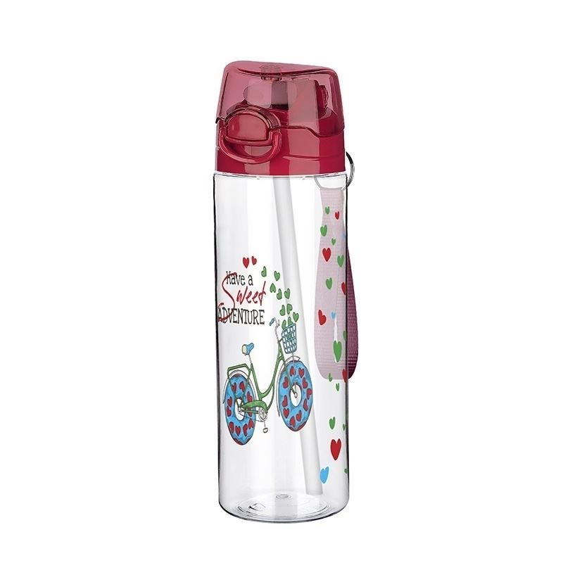 Pipetli Okul Su Matarası - 500ml - Desenli - Suluk