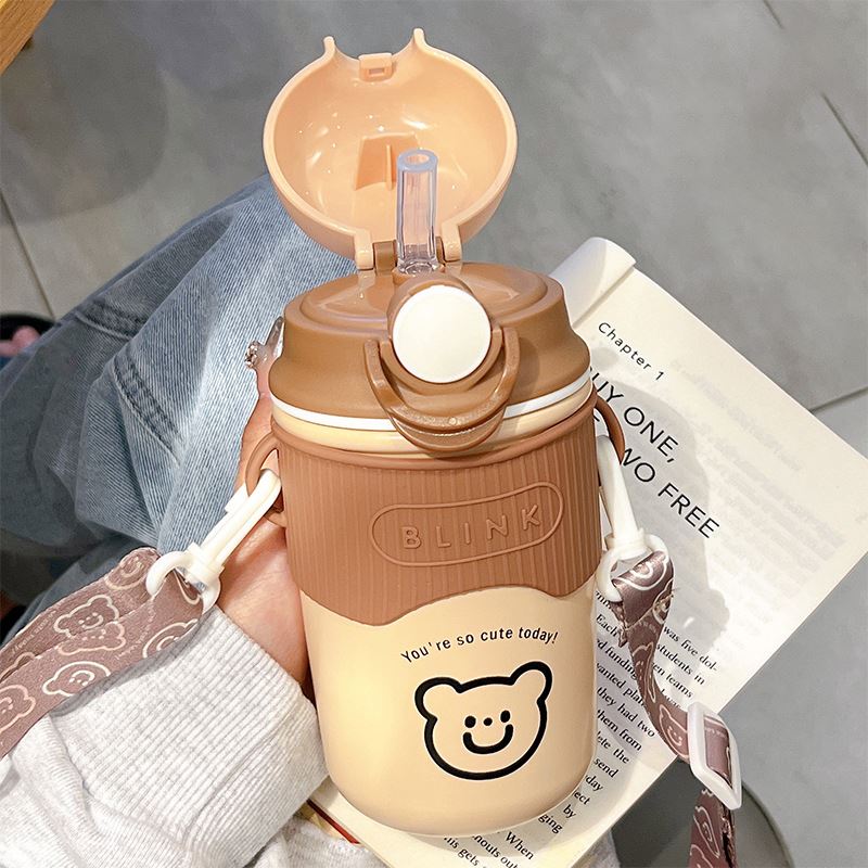 Bentopia Paslanmaz Çelik Su Matarası - 480ml - Askılı ve Pipetli Çelik Suluk