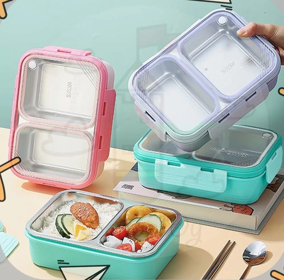 Beslenme Kutusu Tek Katlı Paslanmaz Çelik - 700 ml 2 Bölmeli Yeni Nesil Sefer Tası ( Kaşık Hediyeli )