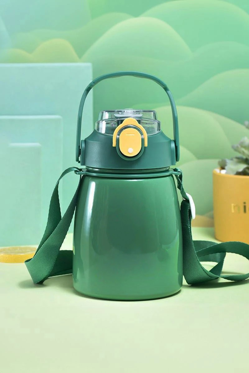 Paslanmaz Çelik Su Matarası - 850 ml - Askılı -  Pipetli veya Pipetsiz Çelik Suluk