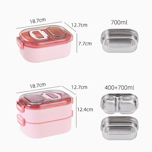 Beslenme Kutusu İki Katlı - Paslanmaz Çelik - 1000ml 