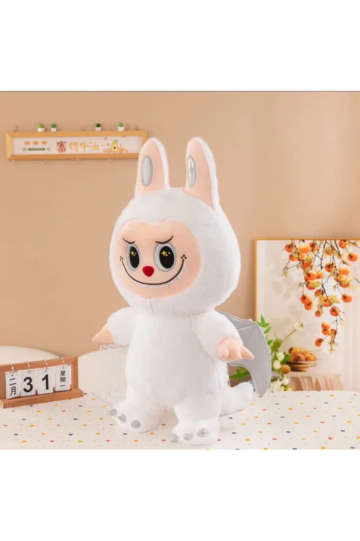 Beyaz dragon labubu peluş oyuncak kanatlı kuyruklu seri labubu peluş oyuncak