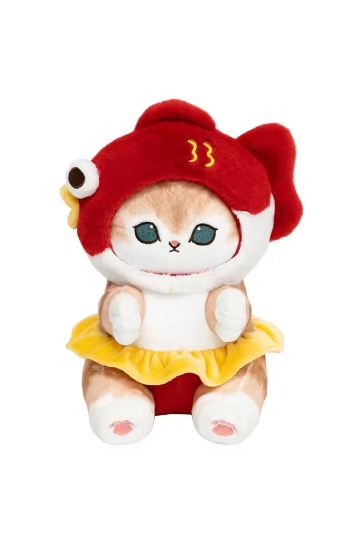 Kırmızı Balık şapkalı Mofusand peluş oyuncak mega boy 40cm koleksiyon mofusand kedi peluş