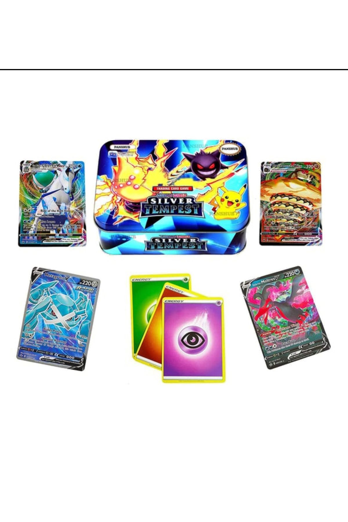 Pokemon metal kutulu kart 100 adet pokekart Pokemon kart silver tempest