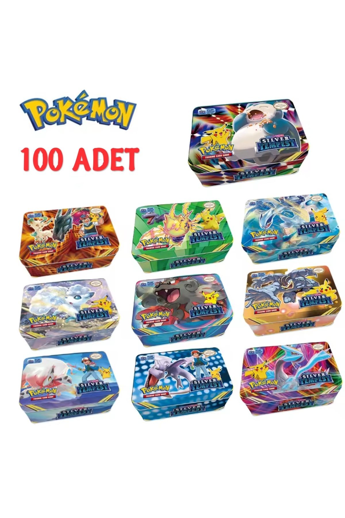 Pokemon metal kutulu kart 100 adet pokekart Pokemon kart silver tempest