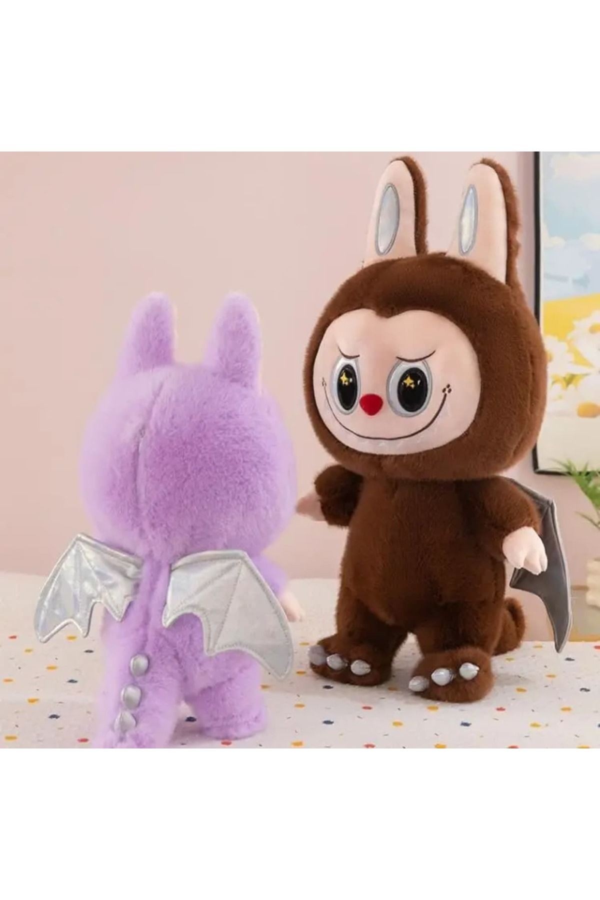 Beyaz dragon labubu peluş oyuncak kanatlı kuyruklu seri labubu peluş oyuncak