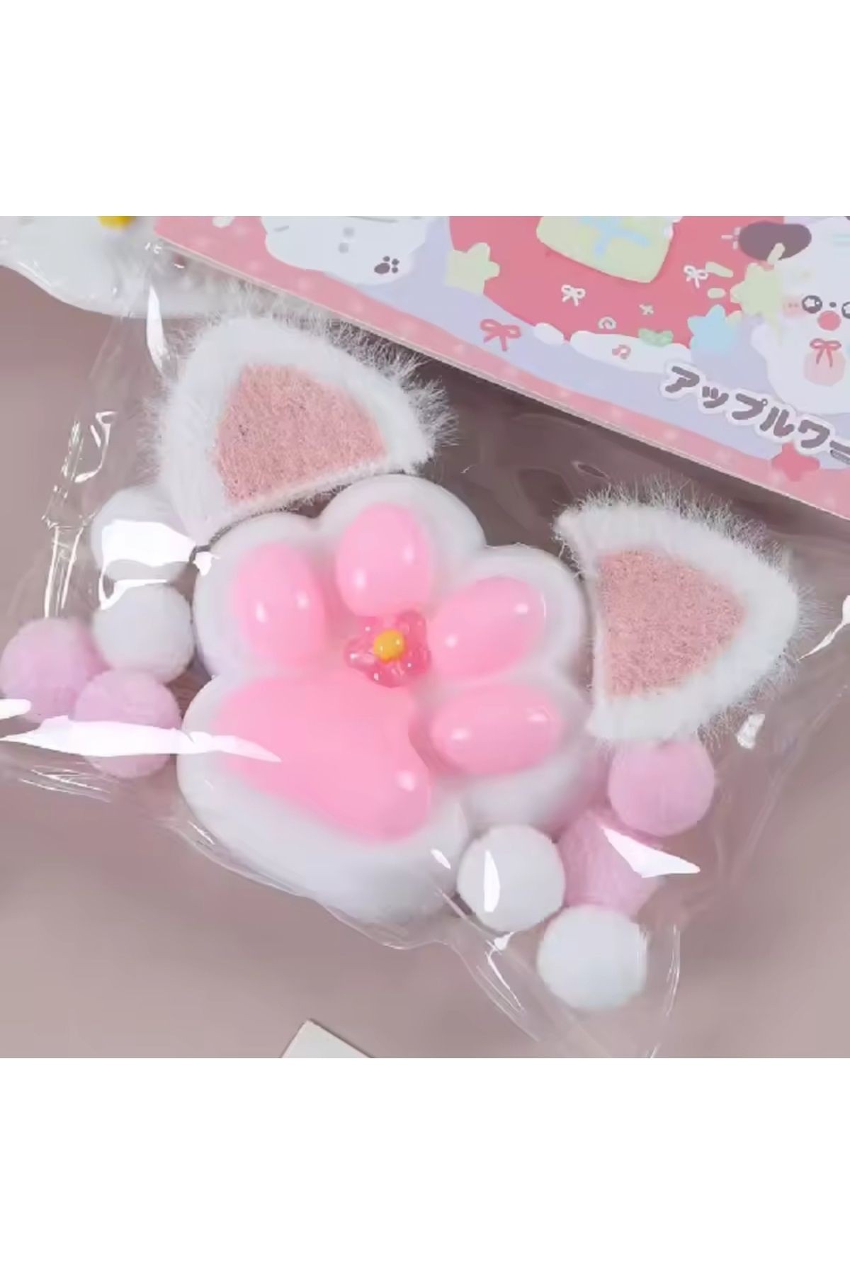 Kulaklı Pembe Kedi Patisi Taba Sukuşi Squishy Stres Oyuncağı Yumuşacık Jel Oyuncak Skuşi yeni stil
