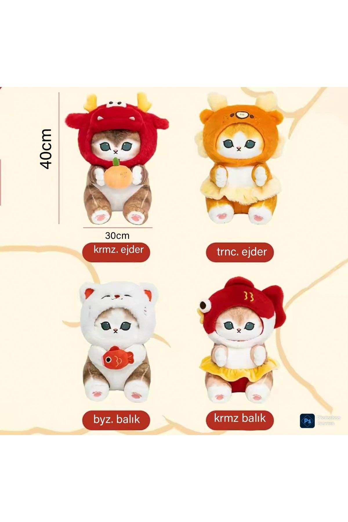 Turuncu ejder Mofusand peluş oyuncak mega boy 40cm koleksiyon mofusand kedi peluş