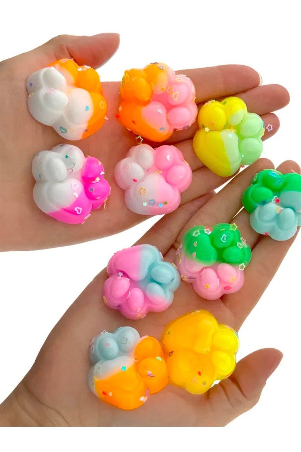 4 adet sukuşi set renkli mini Squishy kedi patisi taba sukuşi elastik jel stres oyuncağı