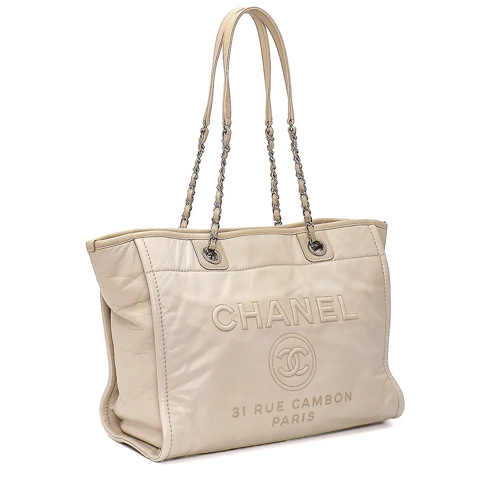 Chanel - Beyaz 'Deauville' Small Omuz Çantası - Authentic Seconds