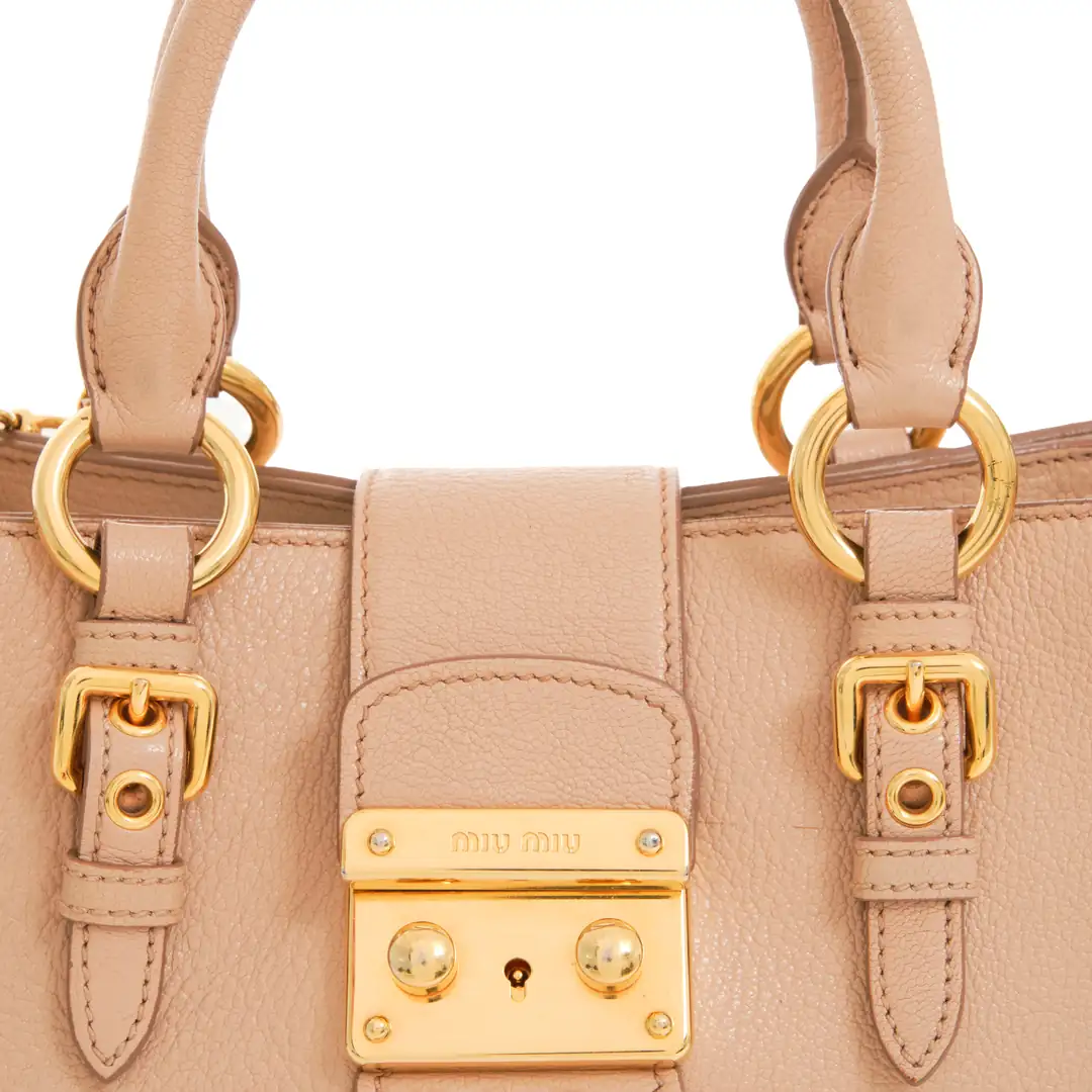 Miu Miu - Bej Madras Pushlock Medium Tote Çanta - Authentic Seconds
