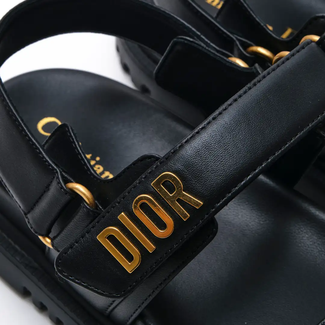 Christian Dior - Siyah Lambskin Deri Diorack Sandalet / 38.5