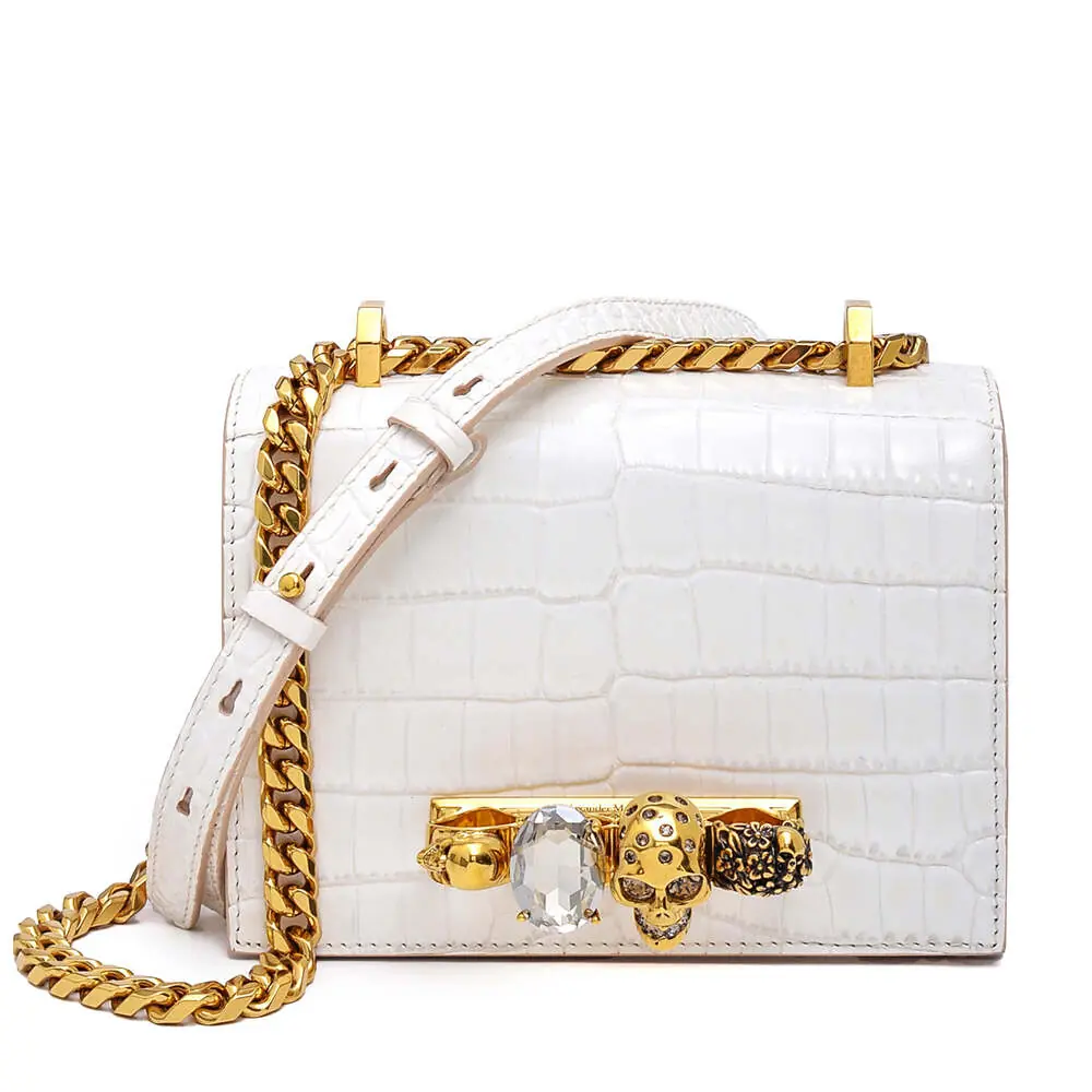 Alexander McQueen スカル チェーンショルダーバッグ ホワイト Alexander Mcqueen Alexander McQueen - Beyaz Croco Baskılı Deri
