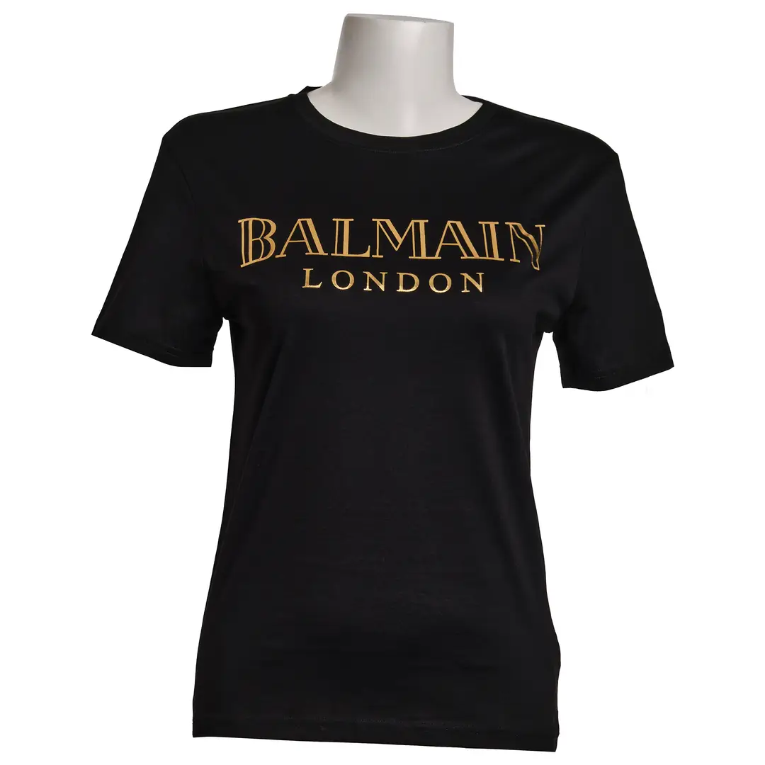 Balmain - Black Cotton Gold London Logo Tshirt / S