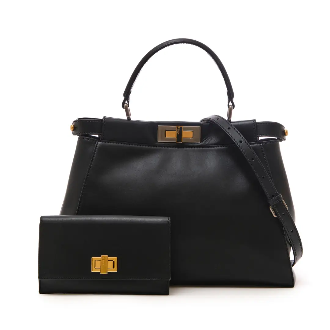 Fendi - Siyah Calfskin Medium Peekaboo Soft Çanta - Authentic Seconds