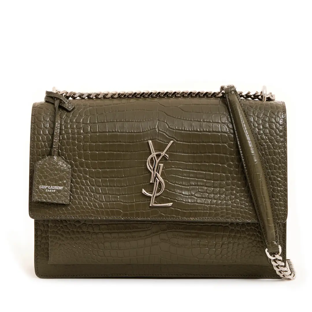 Saint Laurent - Yeşil Croc Print Sunset Medium Çanta - Authentic