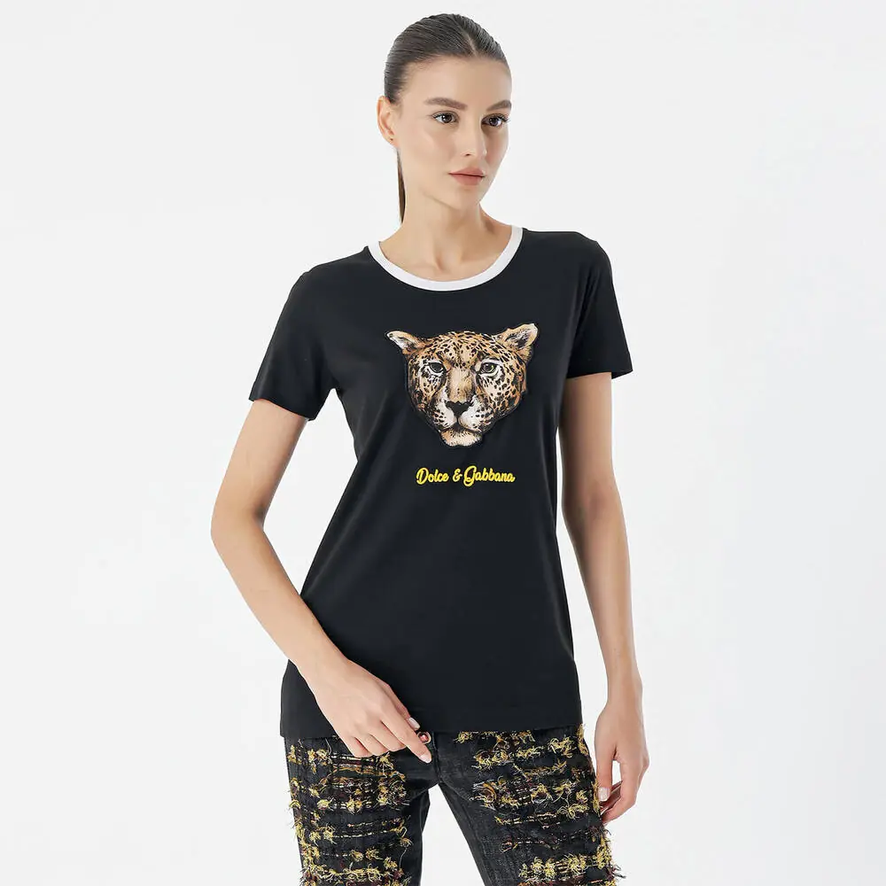 Dolce & Gabbana Siyah Kaplanlı Tshirt / FR38 | Authentic Seconds