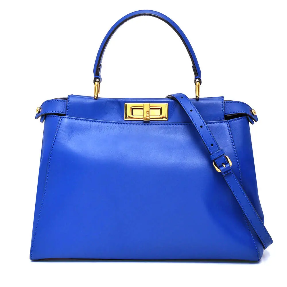 バッグ fendi Fendi Fendi - Mavi 'Peekaboo' Medium Deri El Çantası - Authentic