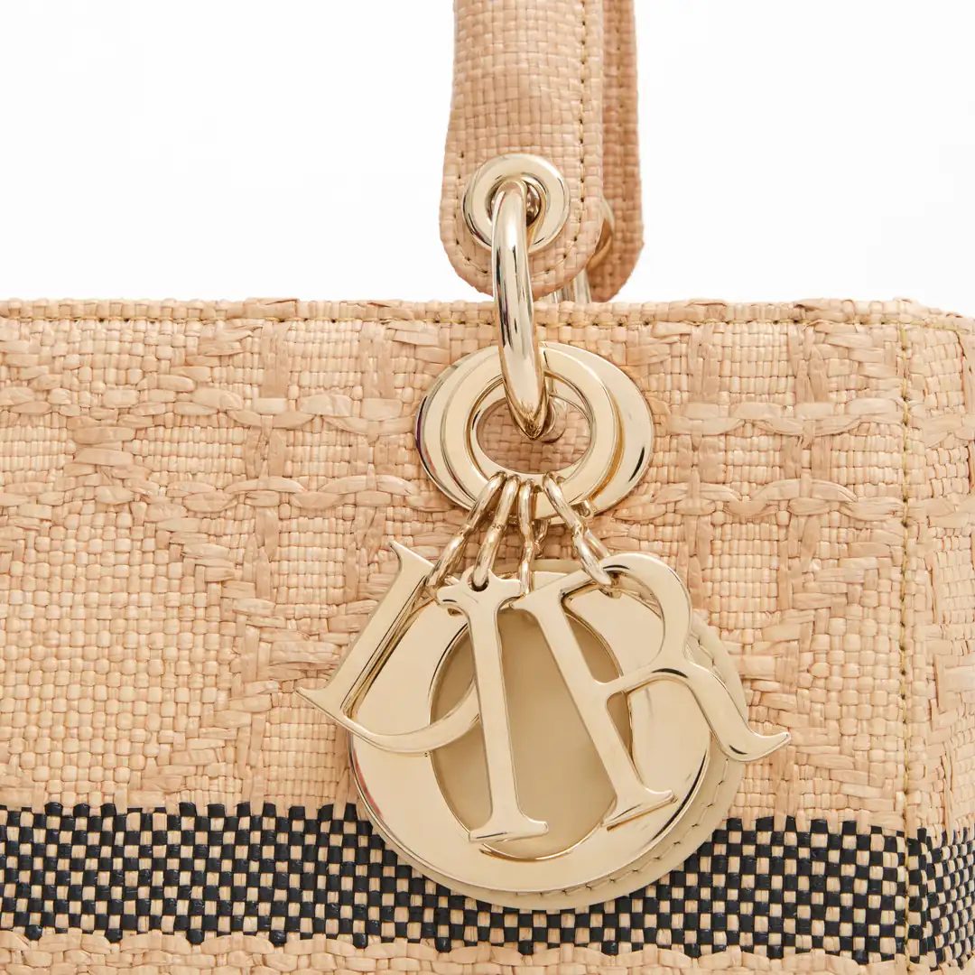 Christian Dior - Bej Raffia Cannage Small Lady Dior D-Lite Çanta