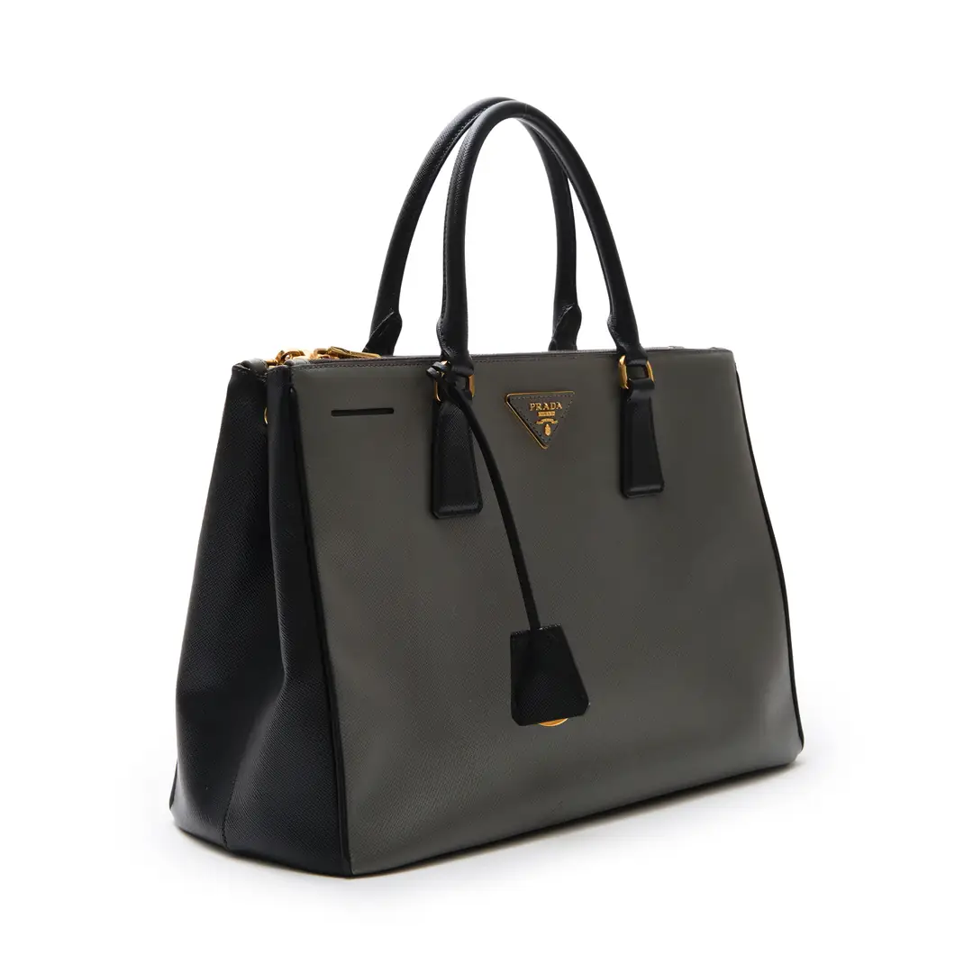 Prada - Mercurio & Nero Saffiano Medium Double Zip Çanta
