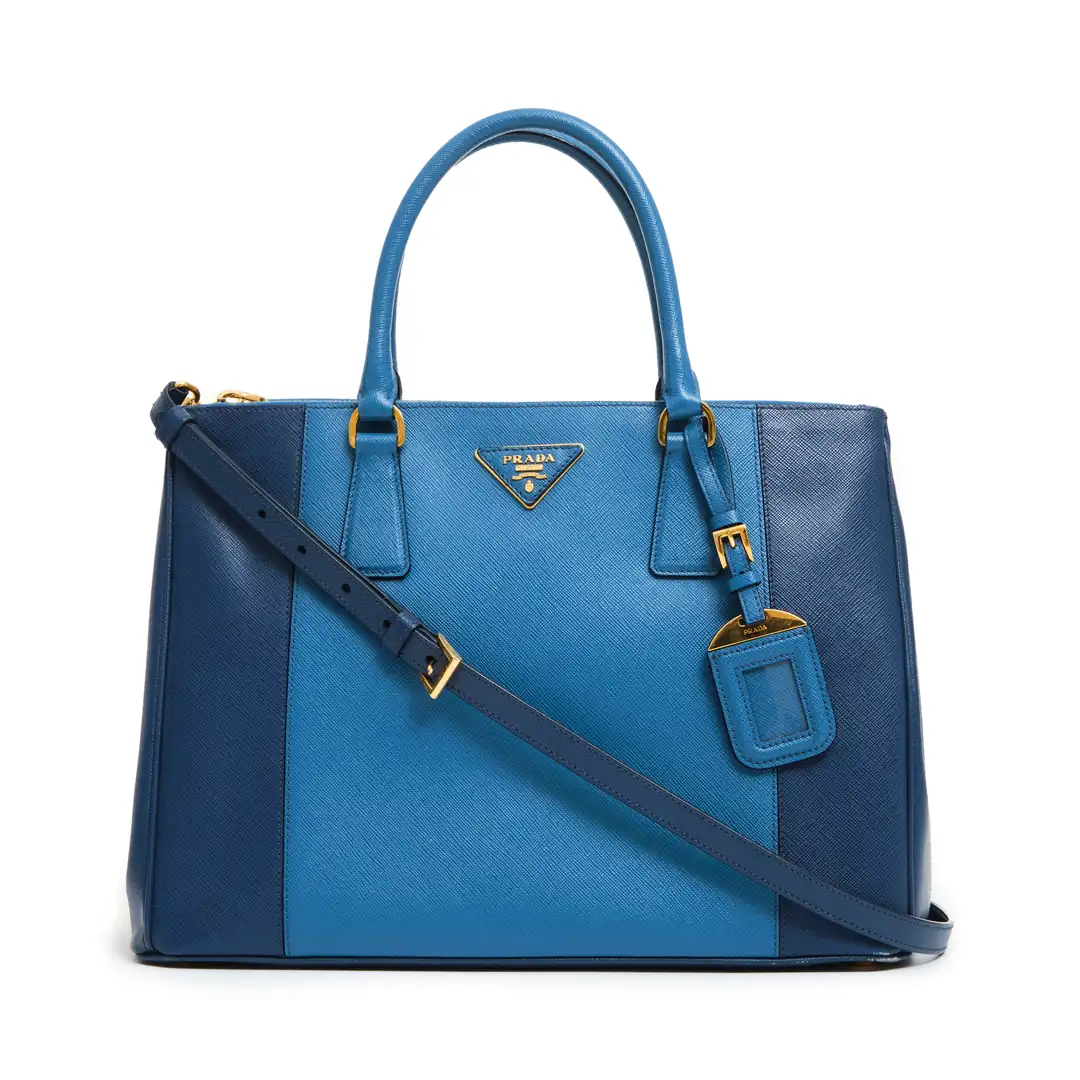 Prada - Blue Saffiano Leather Medium Double Zip Bag - Authentic