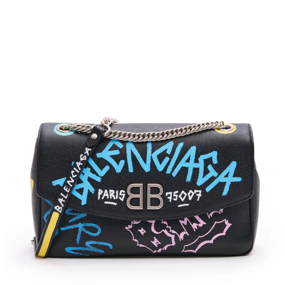 早い者勝ちです。 BALENCIAGA Balenciaga Balenciaga - Siyah Graffiti Medium Flap Çanta