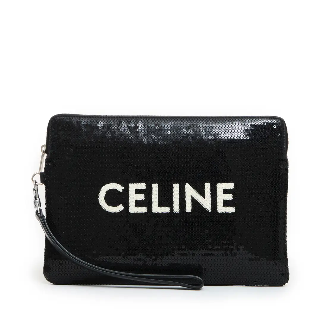 Celine - Black Sequin Logo Clutch - Authentic Seconds