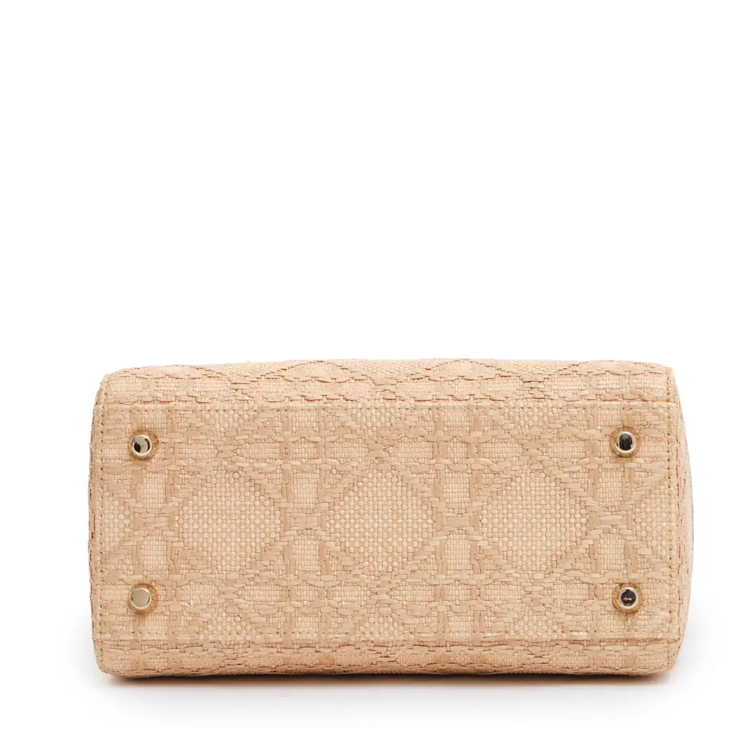 Christian Dior - Bej Raffia Cannage Small Lady Dior D-Lite Çanta