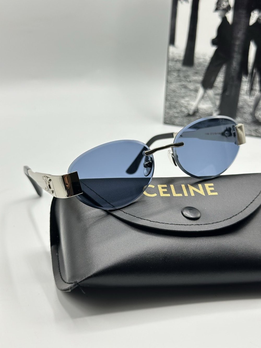 Celine Gümüş - Mavi Cam Metal Kasa Unisex Güneş Gözlüğü  