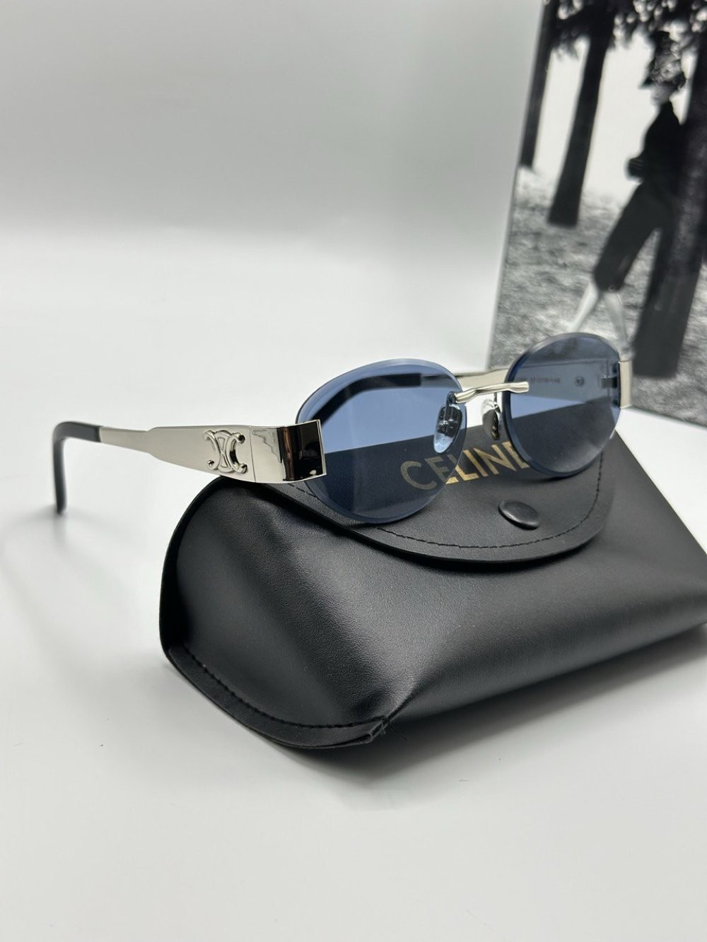 Celine Gümüş - Mavi Cam Metal Kasa Unisex Güneş Gözlüğü  