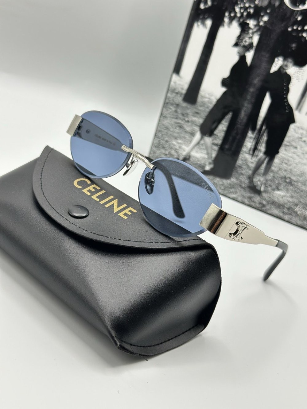 Celine Gümüş - Mavi Cam Metal Kasa Unisex Güneş Gözlüğü  