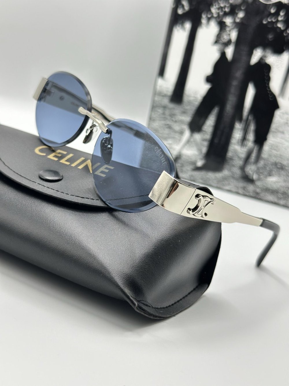 Celine Gümüş - Mavi Cam Metal Kasa Unisex Güneş Gözlüğü  